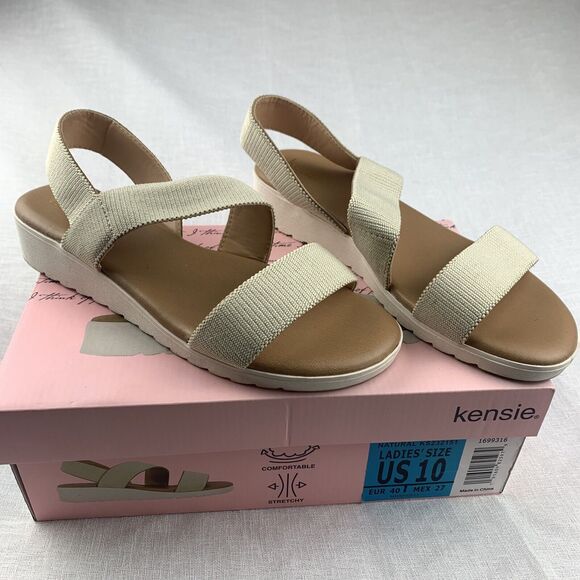 Kensie Emme Natural Woven‎ Stretchy Comfort Sandals Size US 10 Wedge Tan (0657) - Picture 1 of 8